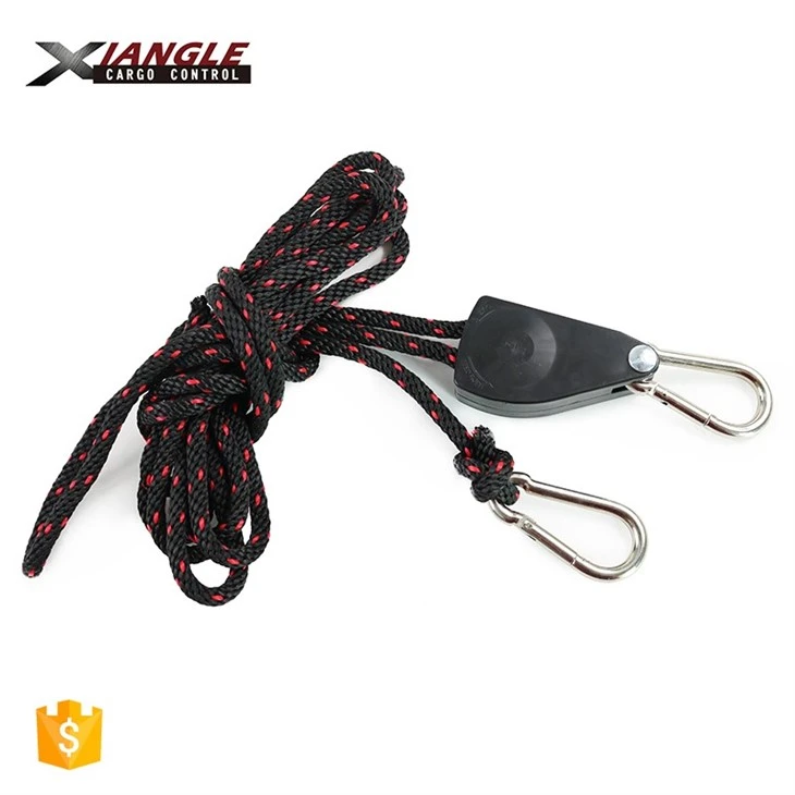 150Lbs Adjustable 1/4 Inch Rope Ratchet Strap With Carabiner Hooks