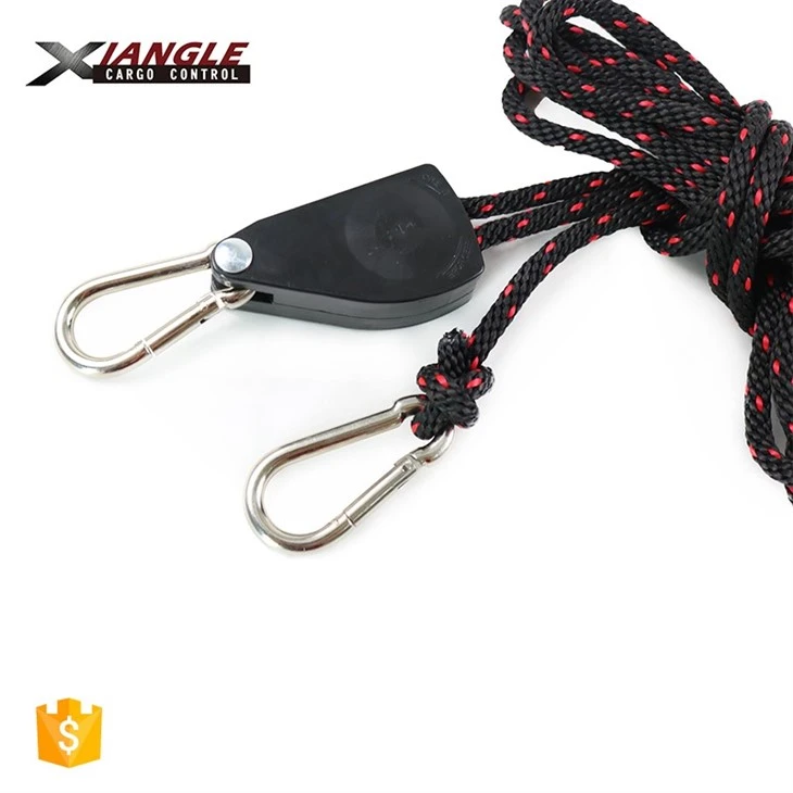150Lbs Adjustable 1/4 Inch Rope Ratchet Strap With Carabiner Hooks