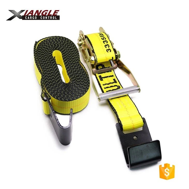 Heavy Duty 2 Inch Cargo Lashing Belt Ratchet Strap With Flat Hook